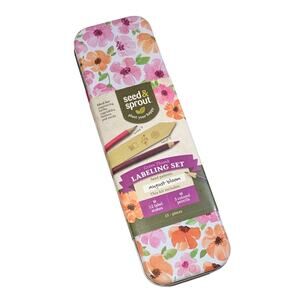 Seed & Sprout Garden Labeling Set August Bloom Tin 12 Stakes + 3 Colored Pencils